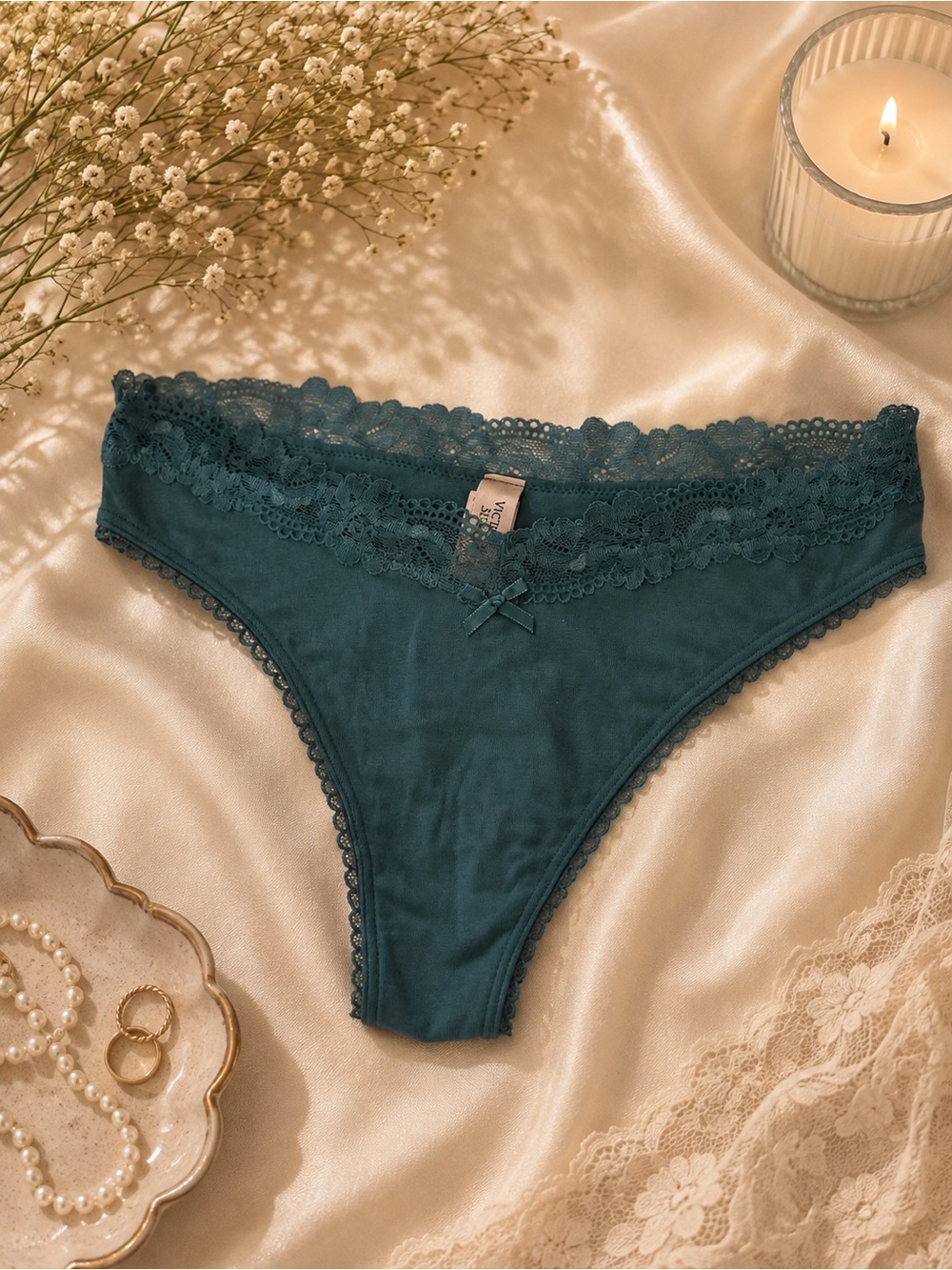 Victoria's Secret Teal Lace-Trim Bikini Panty